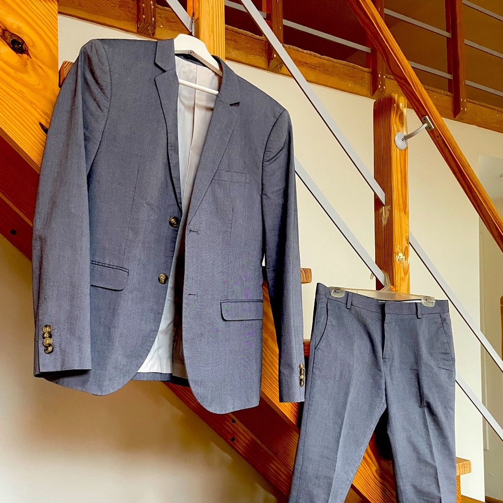 Topman skinny gray suit 38S jacket and 30W slacks
